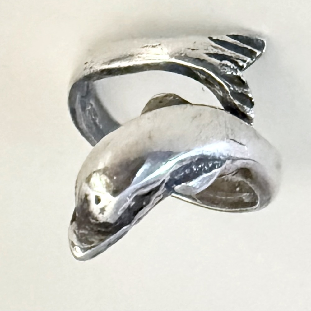 Vintage Sterling Silver Dolphin Wrap Bypass Ring Size 5